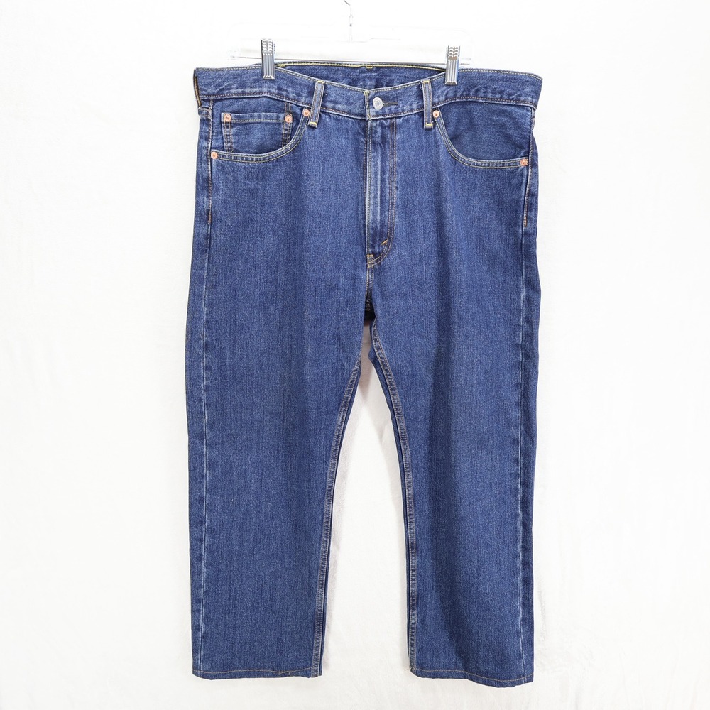 Levis 505 Regular Fit Straight Leg Blue Jeans Mens 38x28 Dark Wash Denim